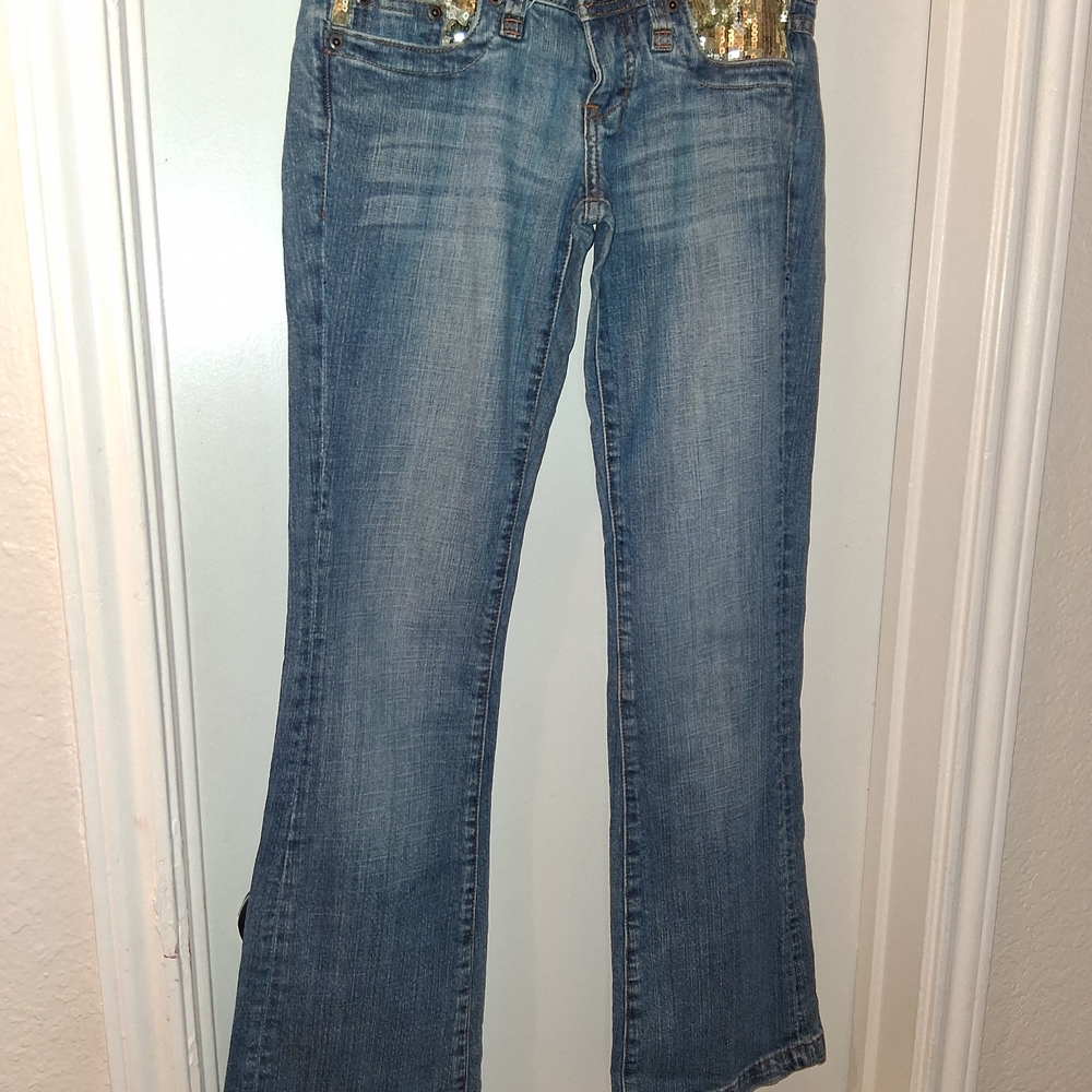 Dollhouse Blue Boot Cut Jeans with Silver Sequin Accents